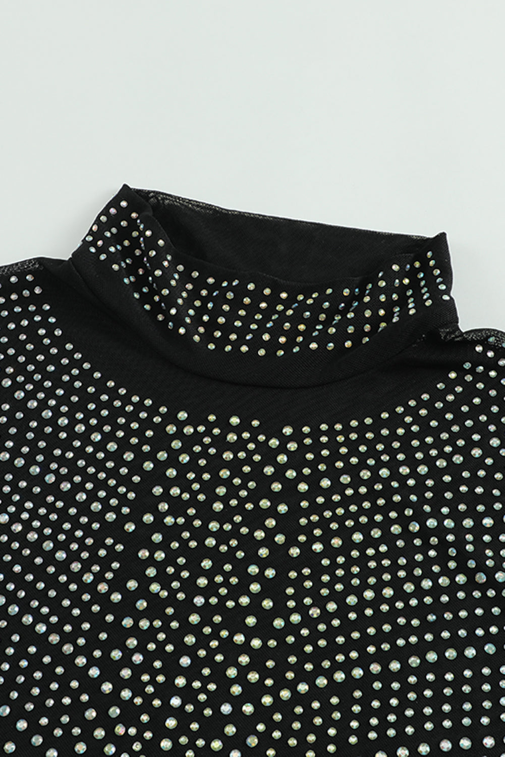 Black Iridescent Silver Rhinestone Studded Mock Neck Bodysuit