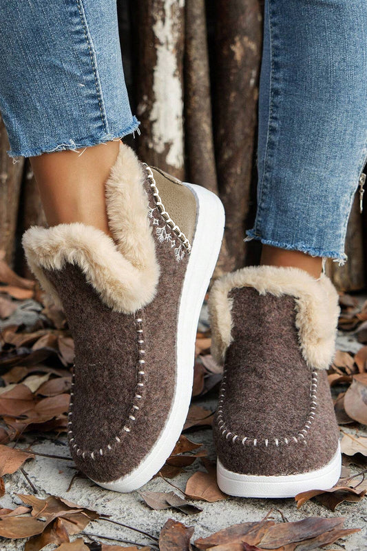 Coffee Suede Plush Lined Anklet Boots