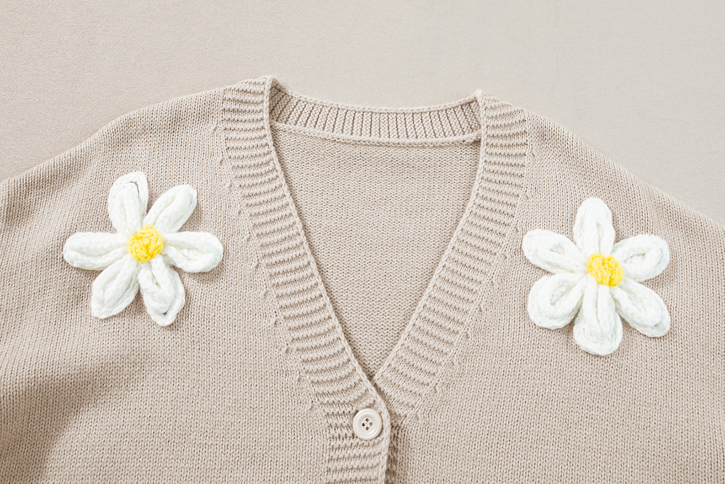 Parchment Elegant Flower Decor Button Front Cardigan