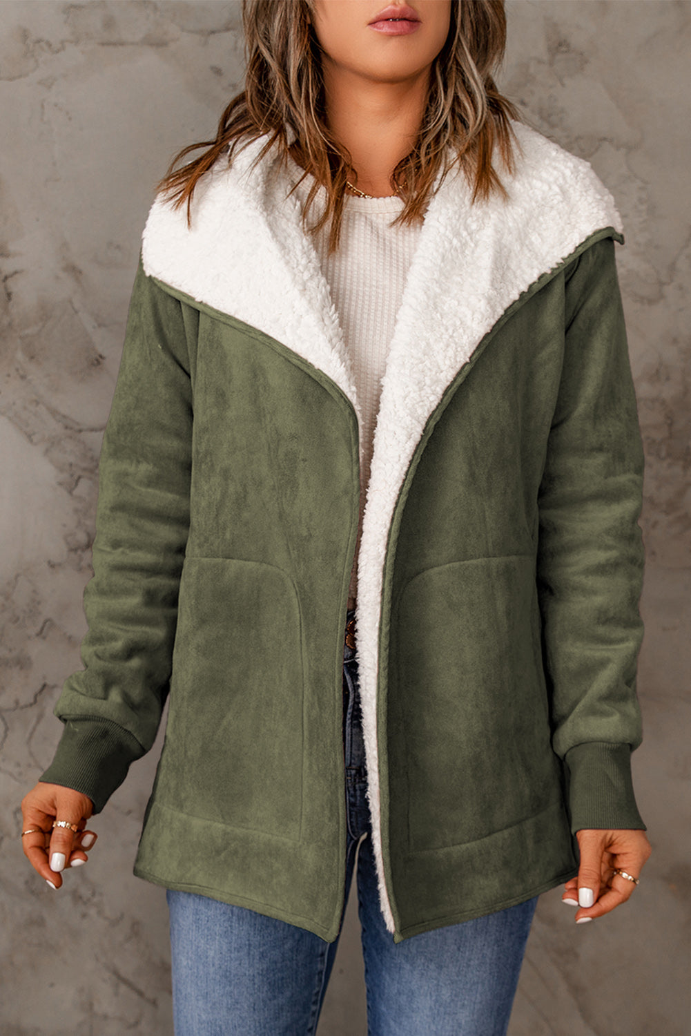 Faux Suede Fleece Lined Jacket(plus Size Available)