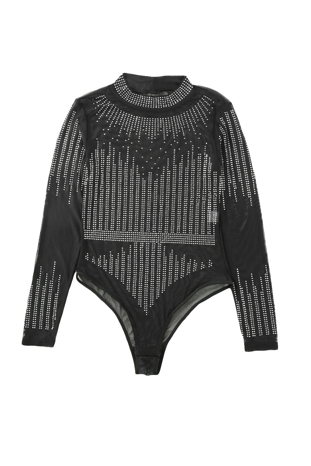 Black Rhinestone Sheer Mesh Bodysuit