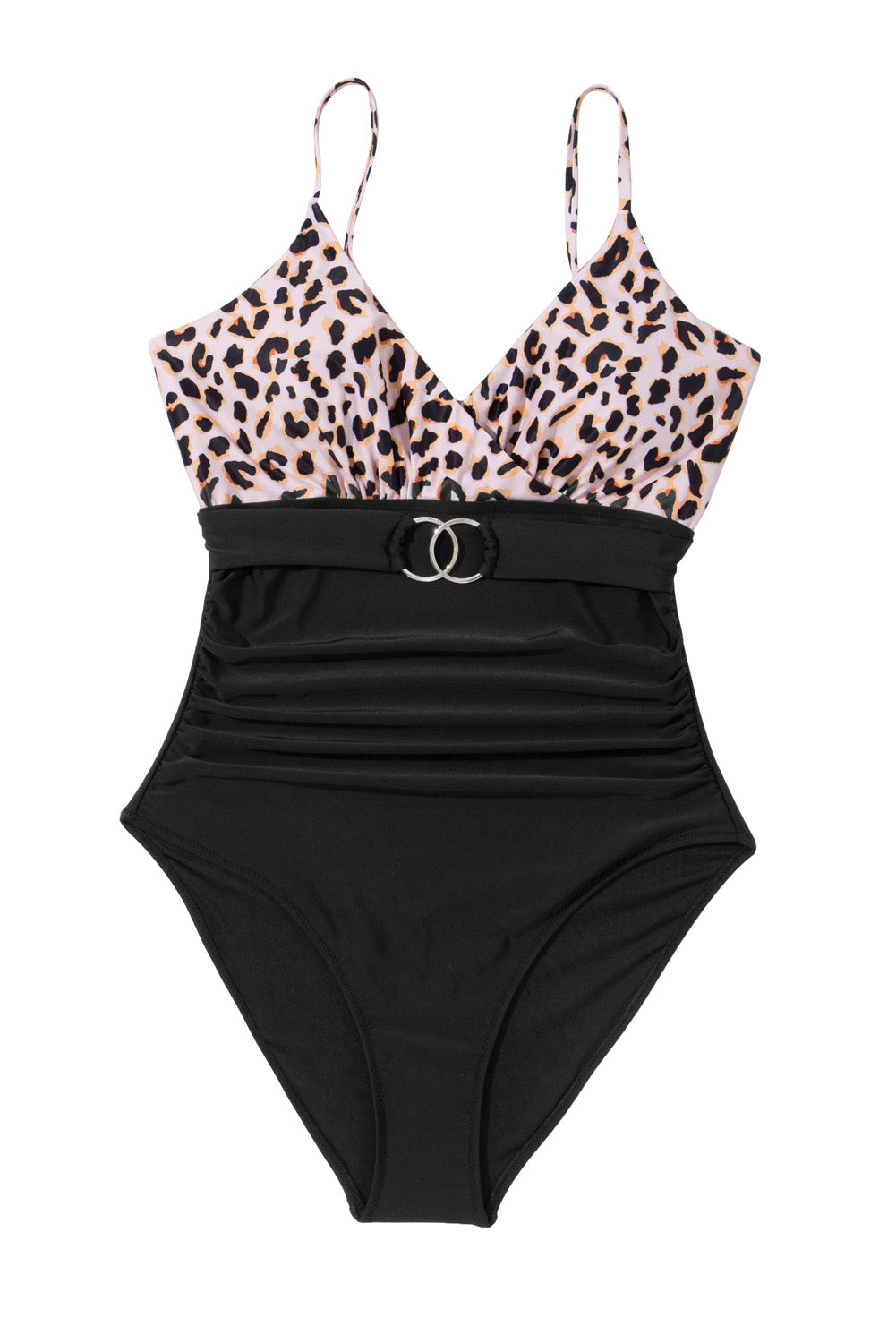 Black Animal Print Belted One-piece Swimsuit