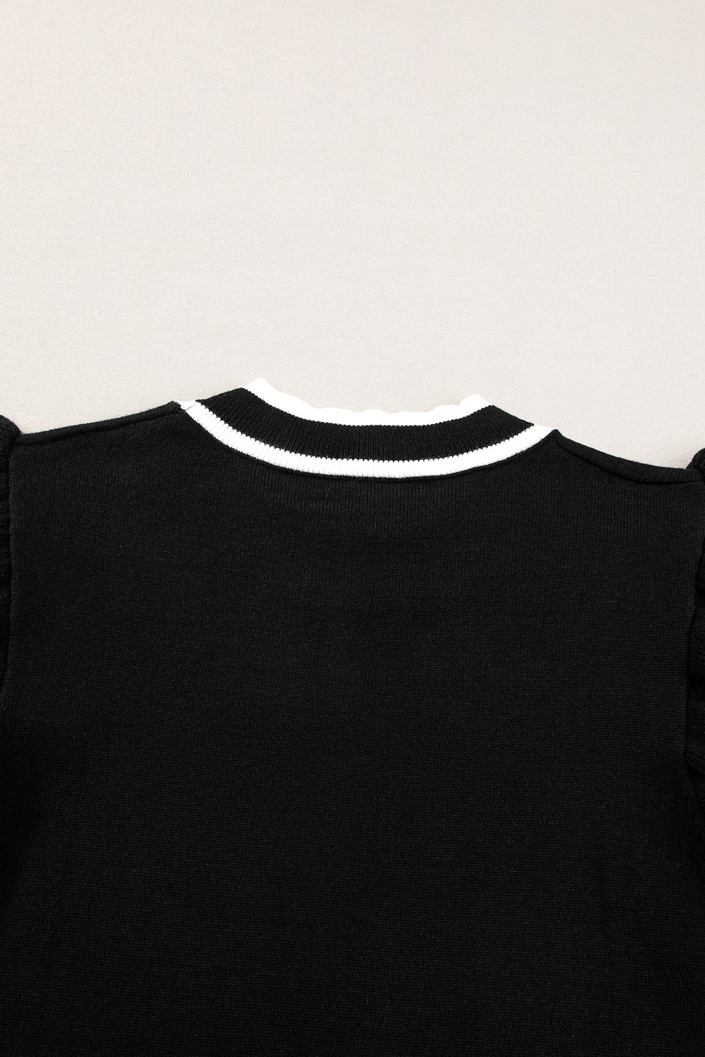 Black Ruffled Sleeve Round Neck Knit T Shirt