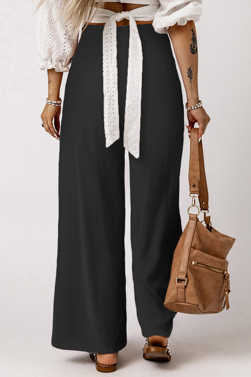 Khaki High Waist Wide Leg Pants