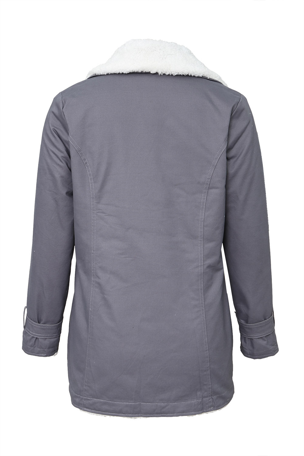 Gray Lapel Collar Fleece Jacket(Plus Size Available)