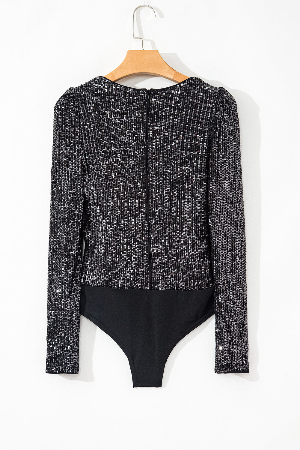 Black Sequin Zip Up Long Sleeve Bodysuit