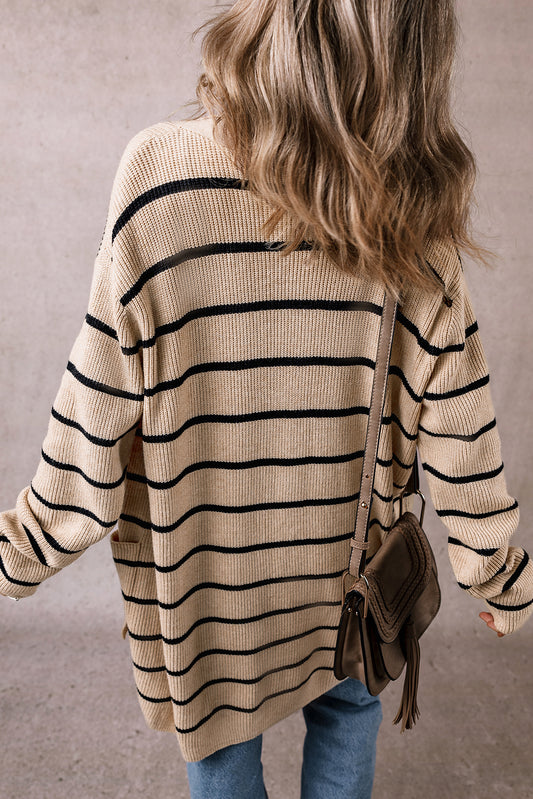 Black Stripe Shawl Cardigan with Pockets