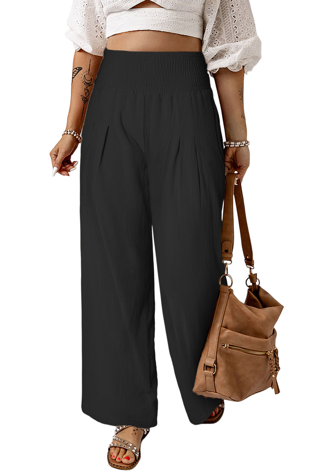 Khaki High Waist Wide Leg Pants