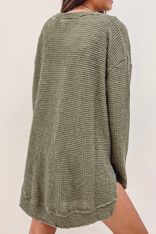 Moss Green Plus Size Knit Long Sleeve Top