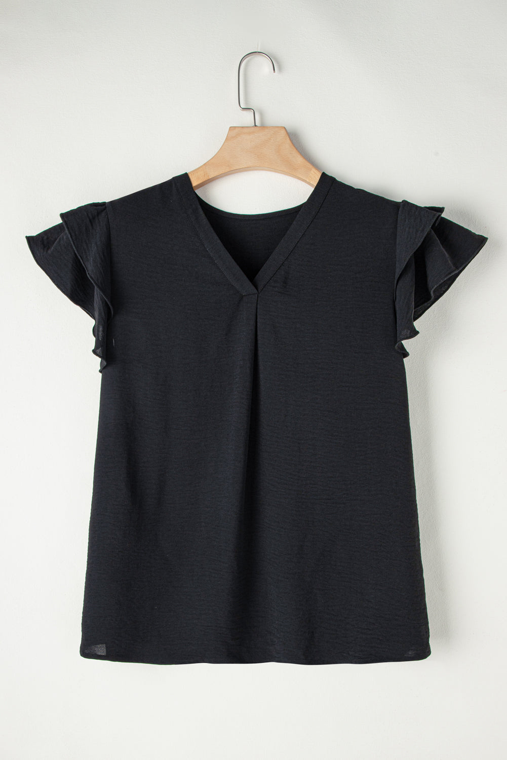 Black Ruffled Short Sleeve Plus Size Blouse