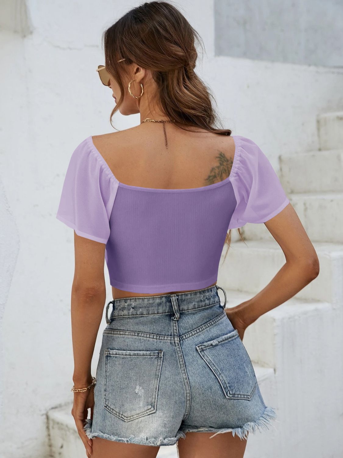 Short Sleeve Drawstring Crop Top