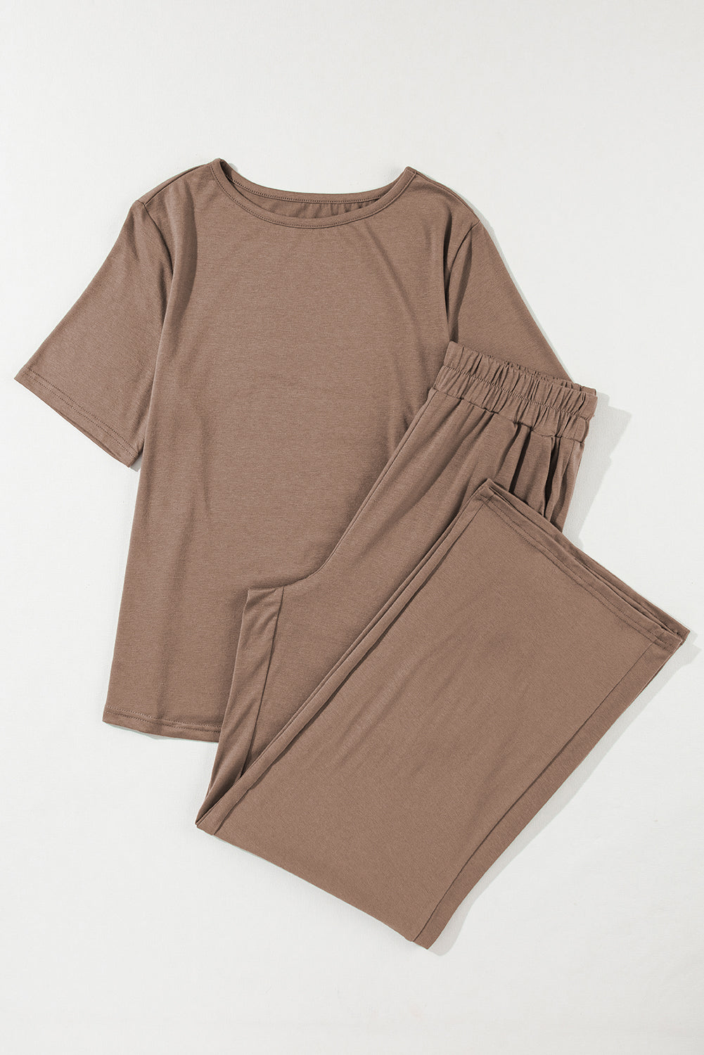 Solid Color T Shirt & Wide Leg Pants Set