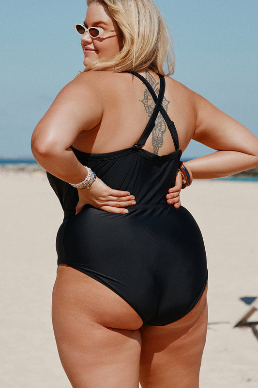 Crisscross Plunge V Neck Plus Size Maillot Swimwear