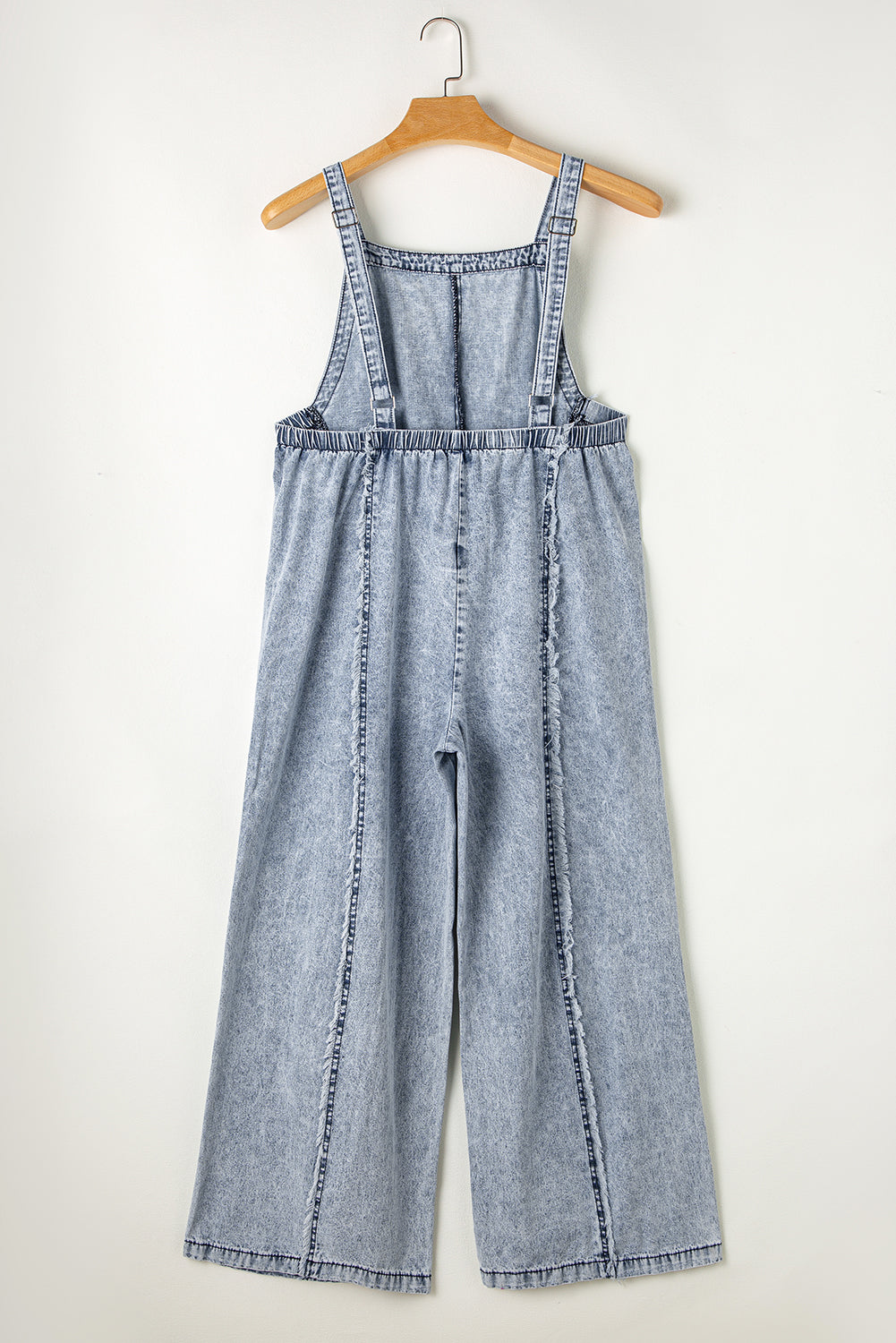 Light Wash Exposed Seam Denim Overalls