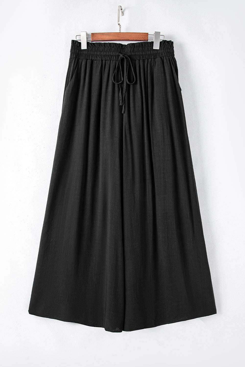 Black Drawstring High Waist Wide Leg Pants