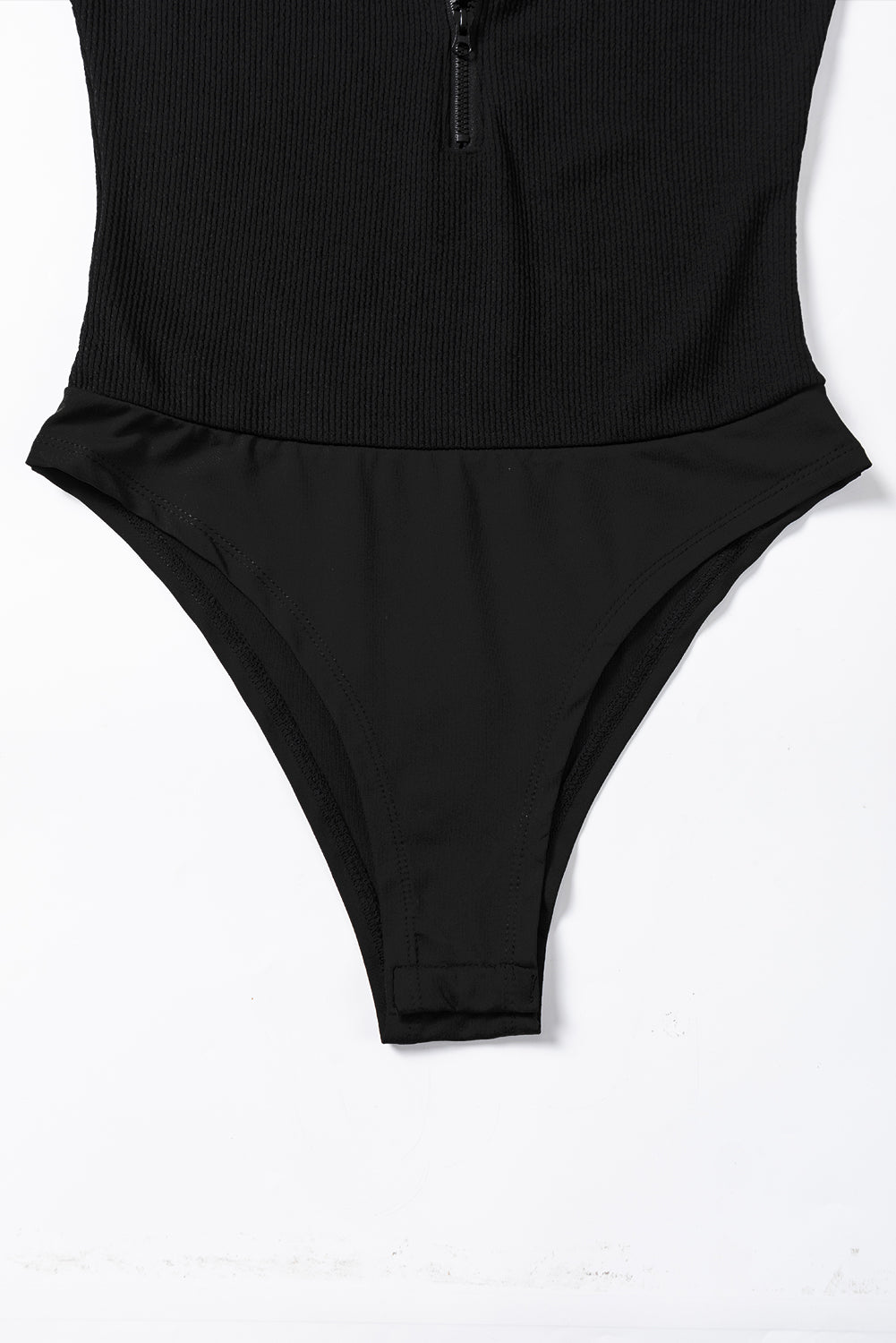 Black Zip Up Mock Neck Ribbed  Bodysuit