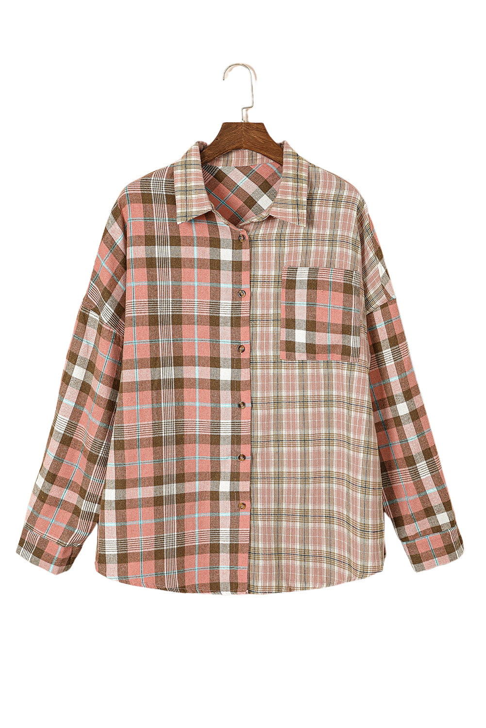 Plus Size Color Block Plaid Long Sleeve Shirt