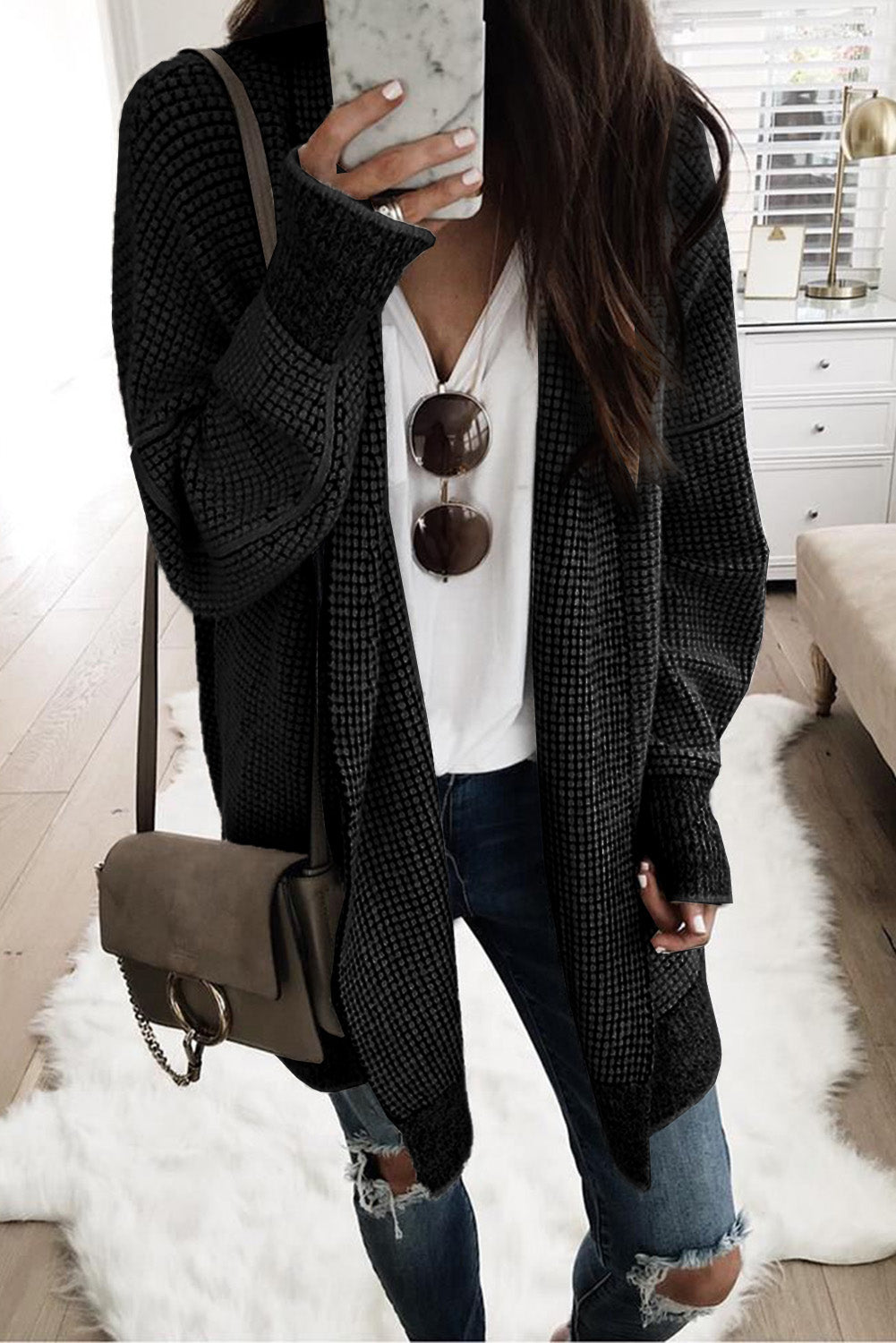 Small Print Knitted Open Front Cardigan