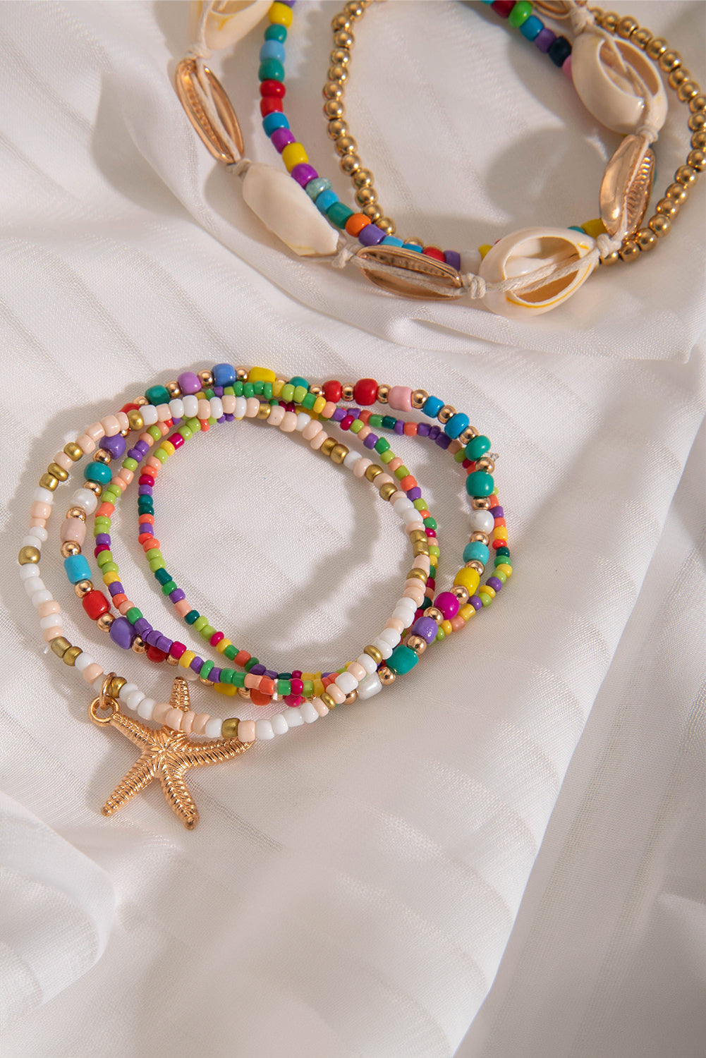 Colorful 7pcs Starfish Seashell Beaded Bracelet Set