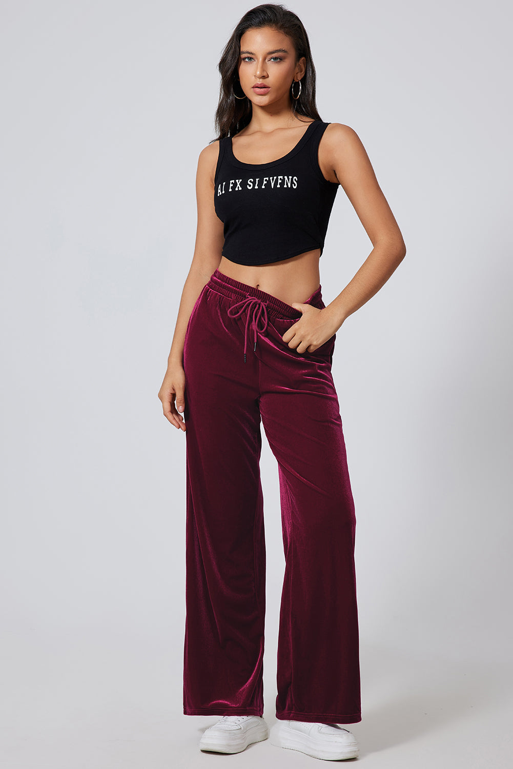 Evergreen Solid Drawstring Waist Wide Leg Pants