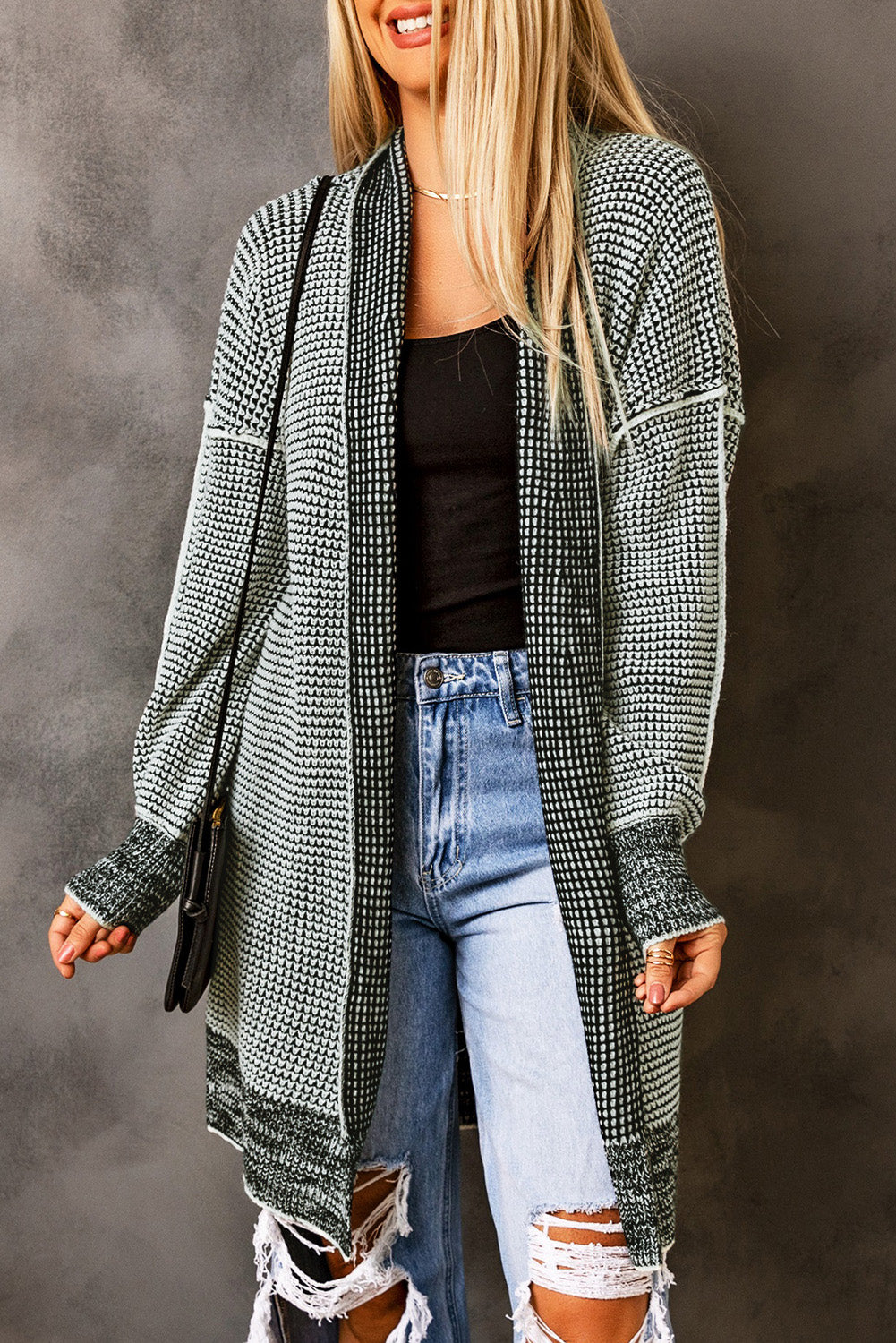 Small Print Knitted Open Front Cardigan