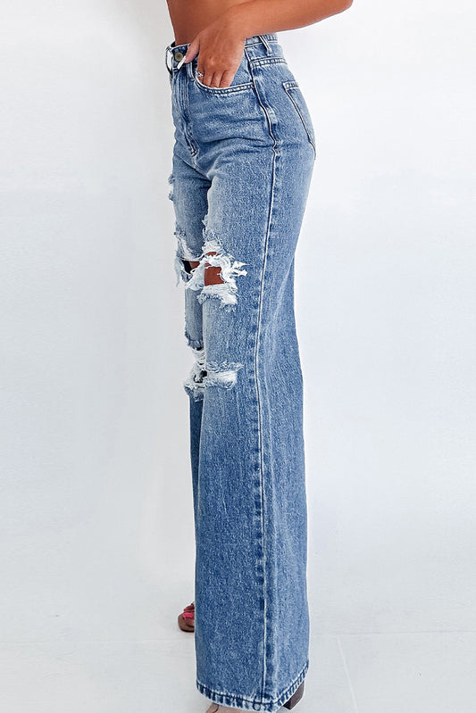 Acid Wash Distressed High Waist Jeans