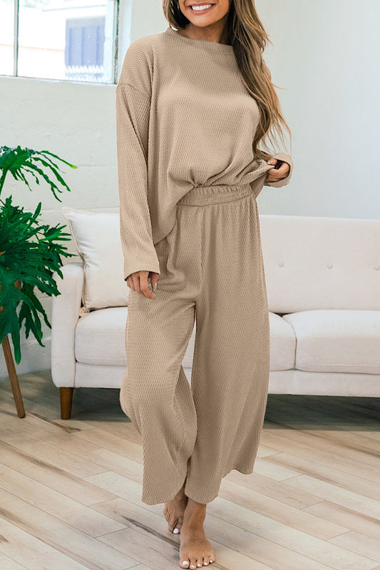 Smoke Gray Loose Pullover Top Pants Set