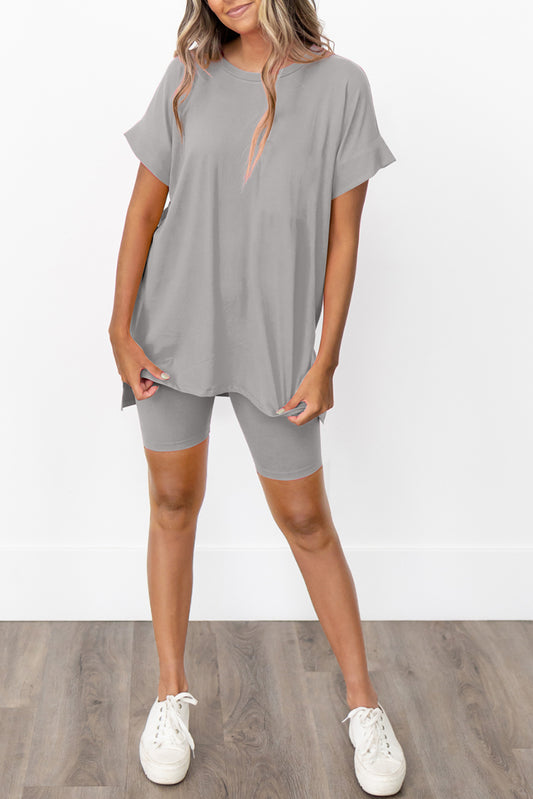 Gray Loose Tunic Tee and Shorts Set