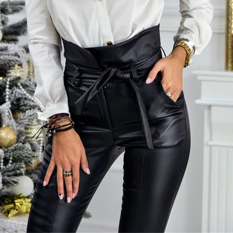 High waist Dressy pencil pants PU leather(May run small look at Size chart)