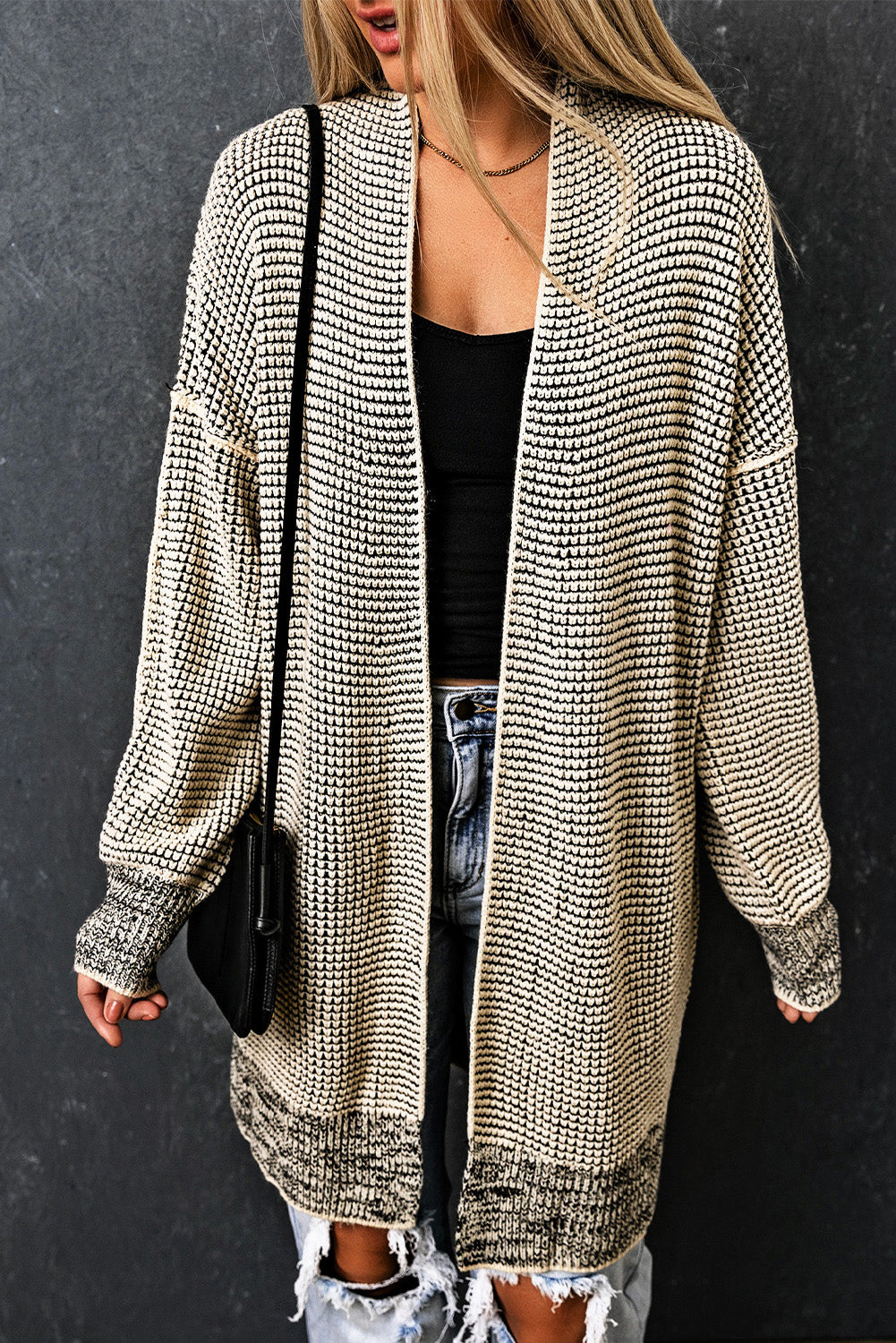 Small Print Knitted Open Front Cardigan