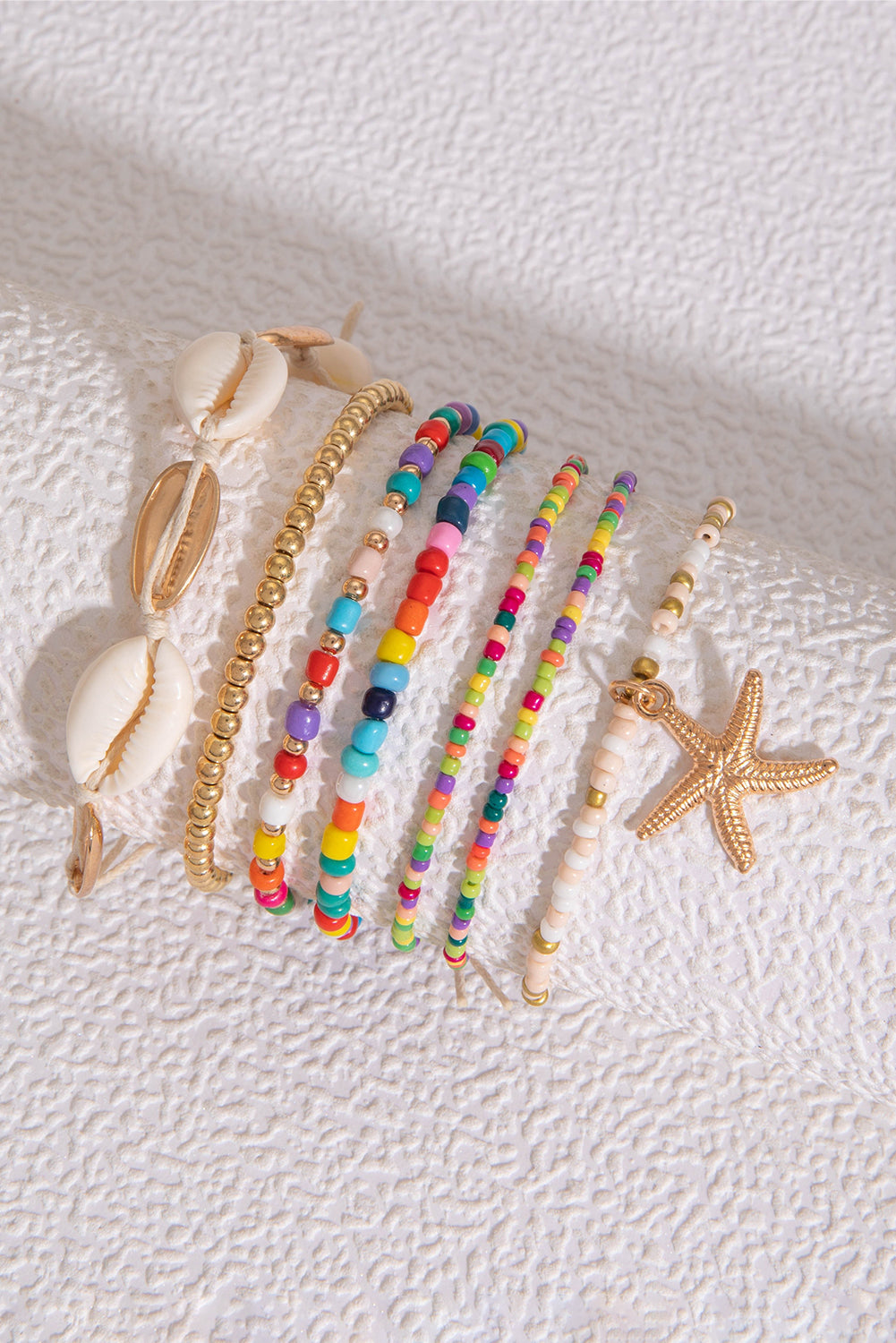 Colorful 7pcs Starfish Seashell Beaded Bracelet Set