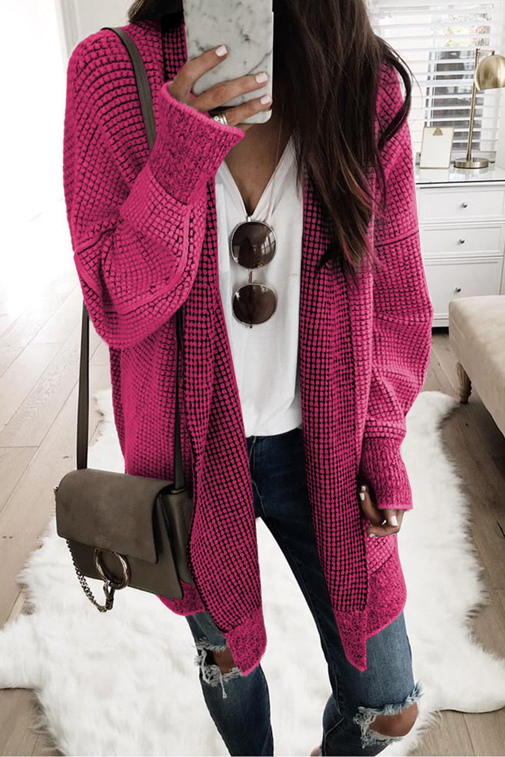 Small Print Knitted Open Front Cardigan