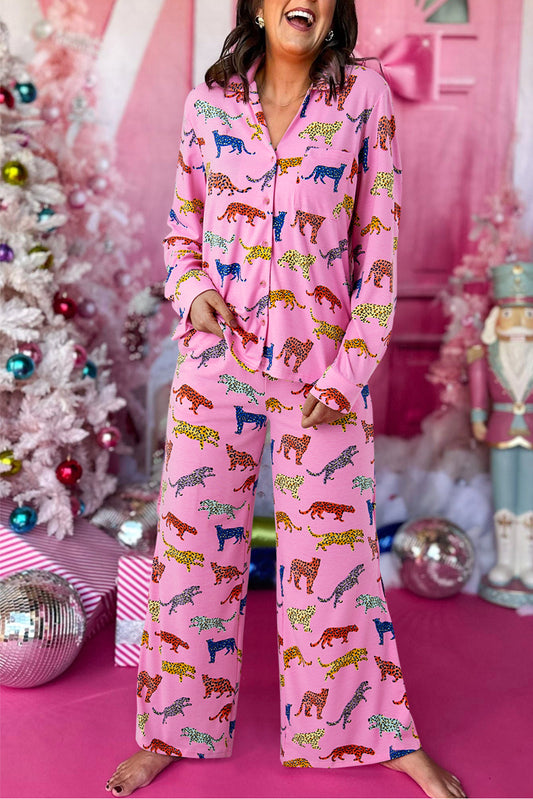 Pink Cheetah Print Pajama Set