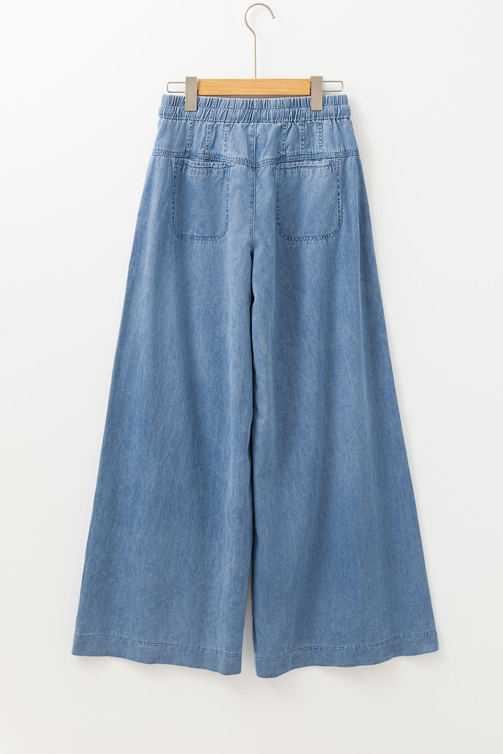 Dusk Blue Mineral Wash Button Fly Waist Wide Leg Jeans