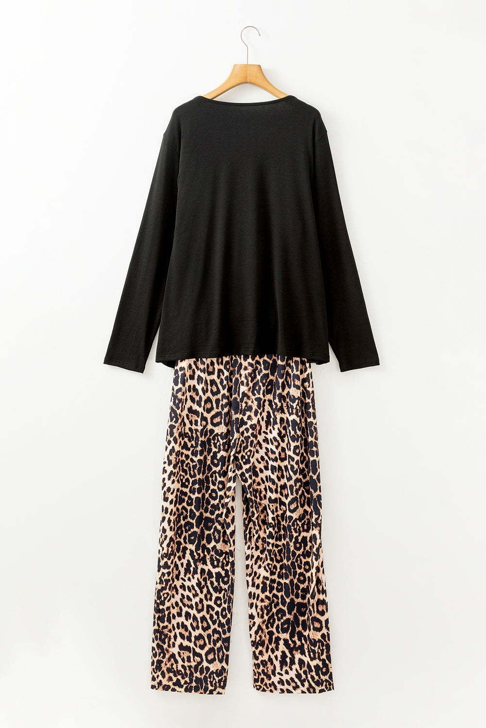 Leopard Patched Long Sleeve Plus Size Pajama Set