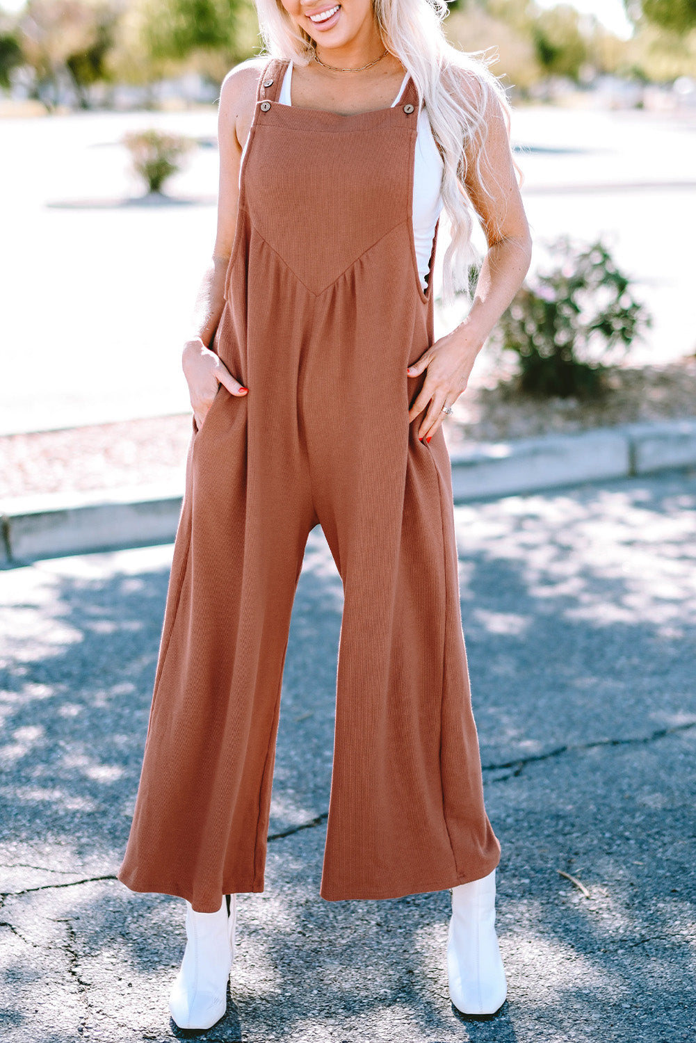 Black Textured Wide Leg Jumpsuit