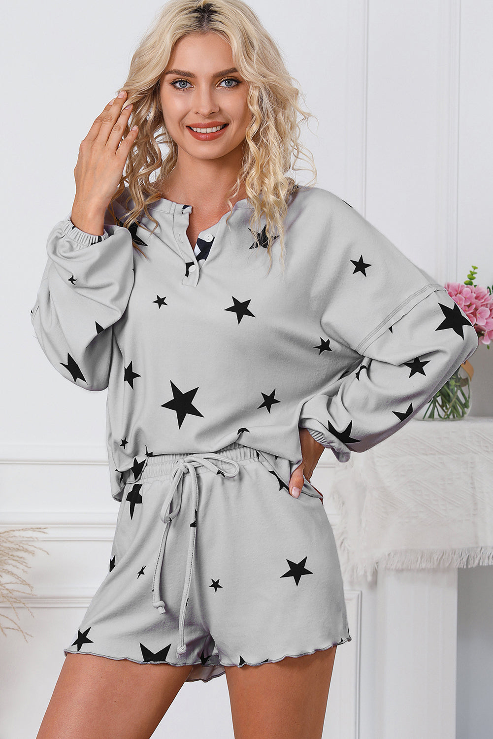 Star Print Short Set Loungewear(Curvy Sizes)