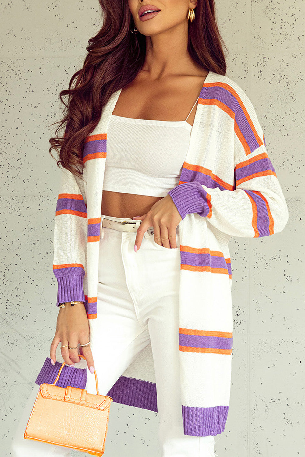 Multicolor Striped Long Sleeve Button Cardigan