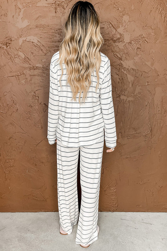 Cozy Striped Print Pants Pajamas Set (Curvy sizes)