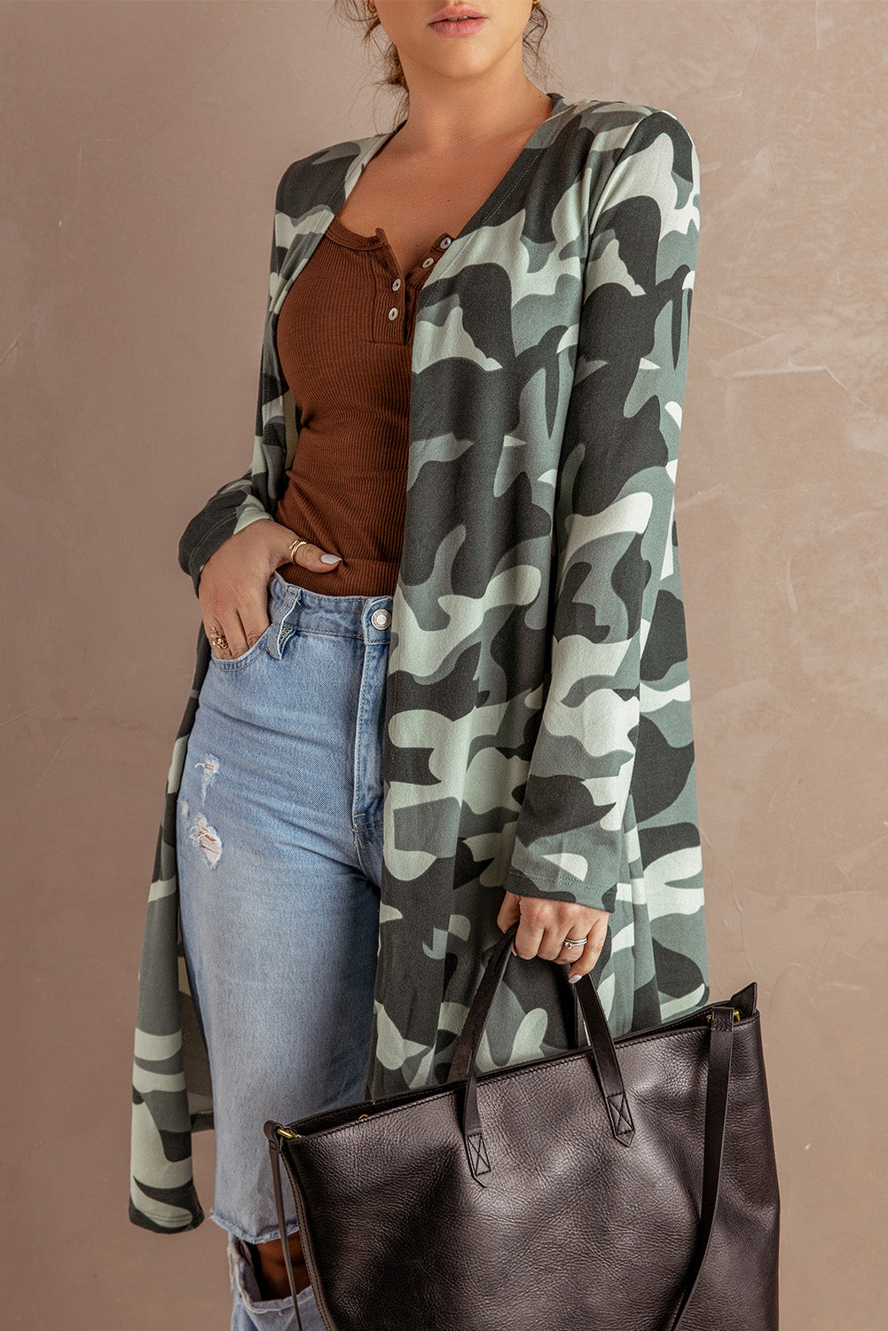 Camo Print Long Cardigan