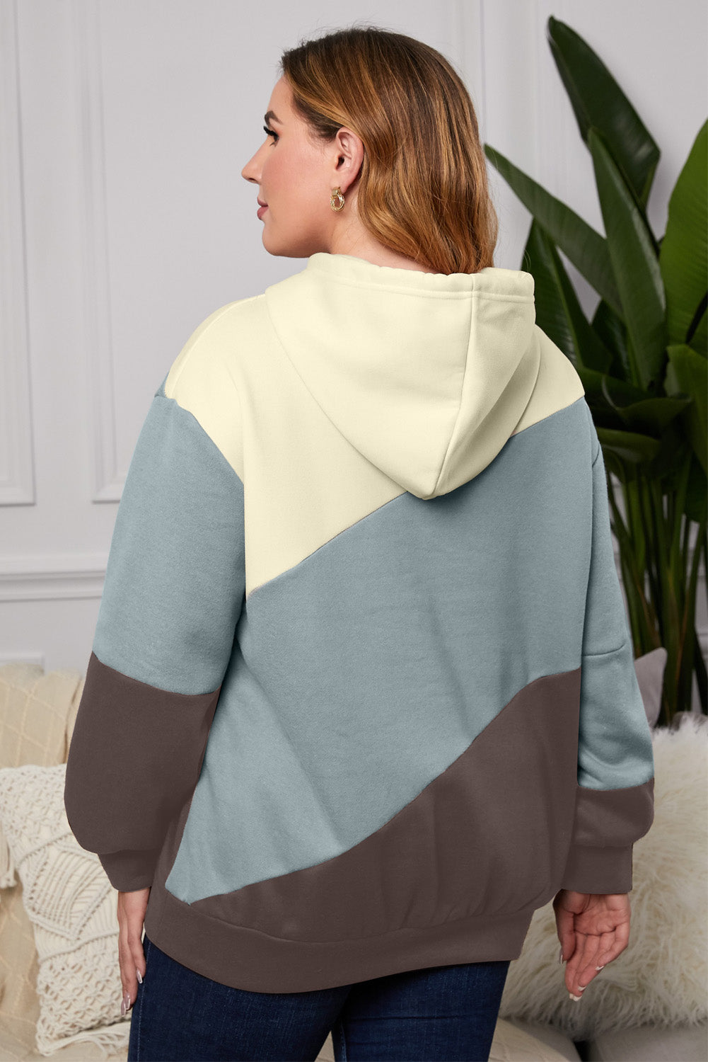 Multi Blue Kangaroo Pocket Plus Size Hoodie