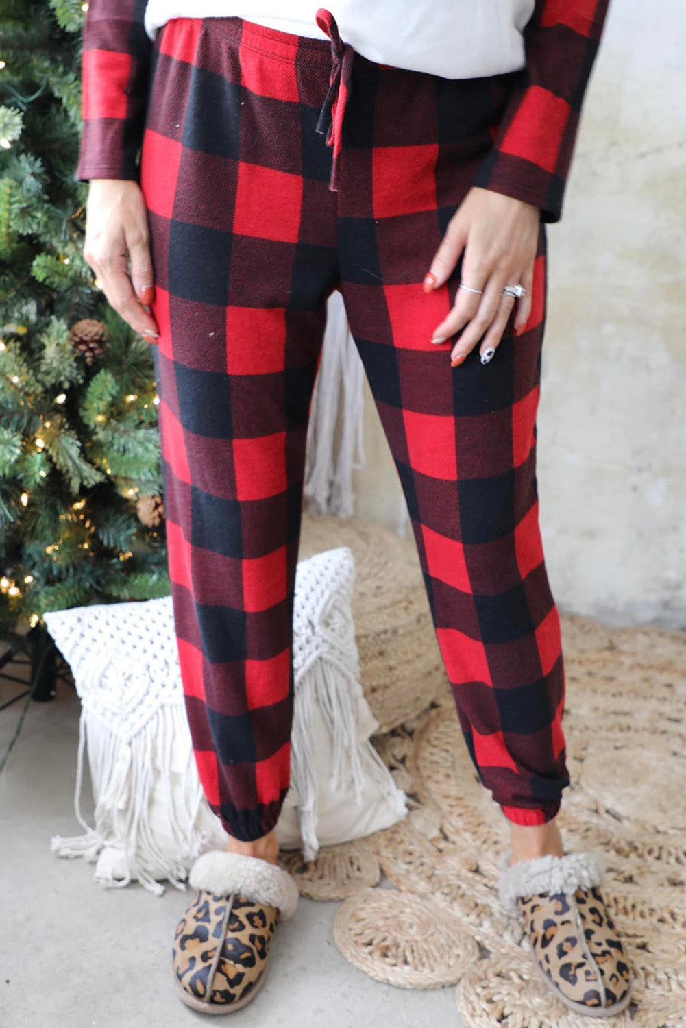 Fiery Red With Plaid Loungewear Set