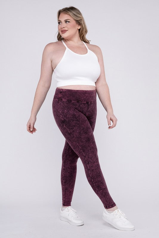 Plus Size Mineral Washed Wide Waistband Leggings