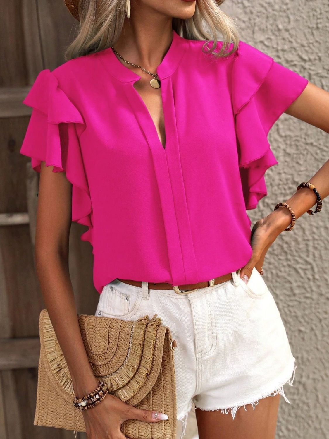 Ruffled Short Sleeve Blouse