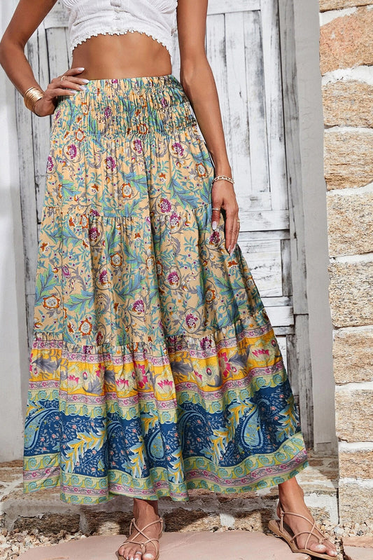 Sky Blue Boho Floral & Paisley Maxi Skirt