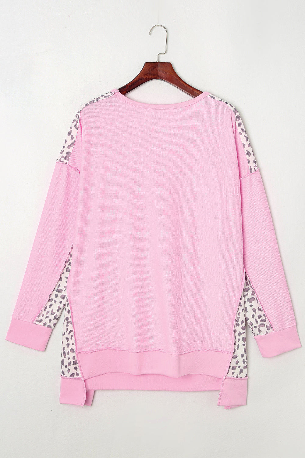 Pink Exposed Seam Leopard Print Plus Size Sweatshirt