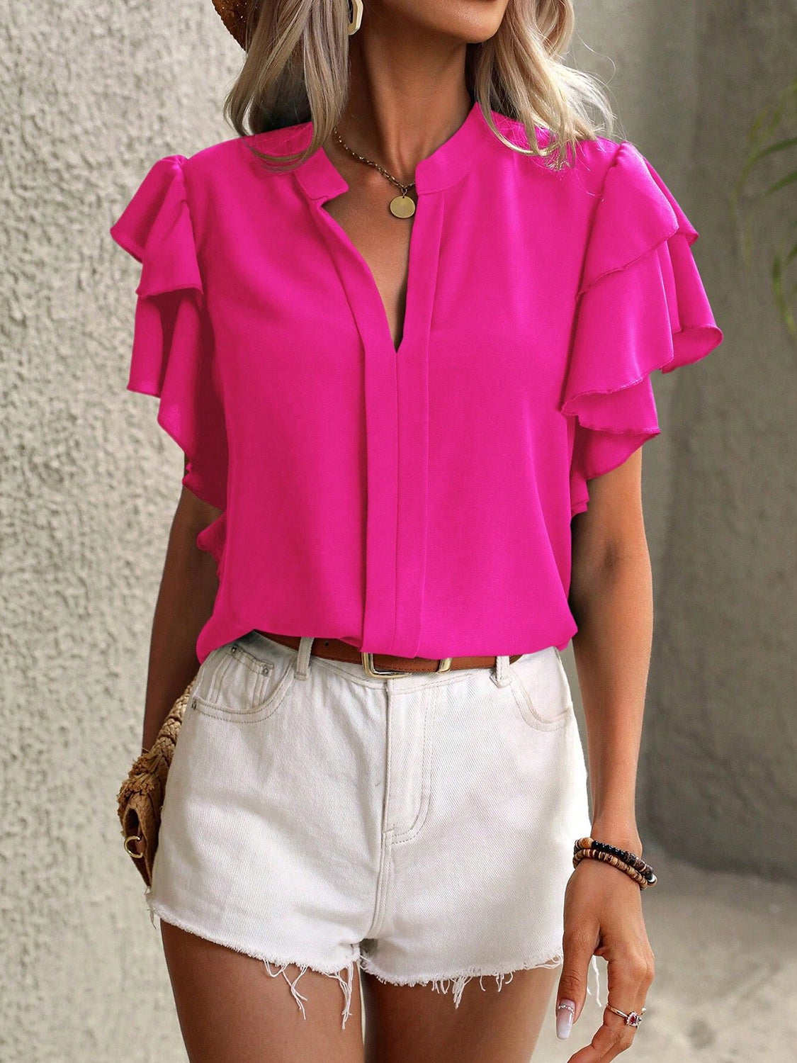 Ruffled Short Sleeve Blouse