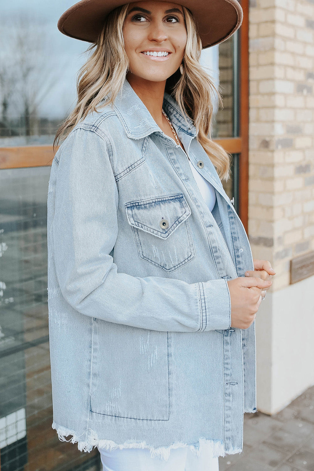 Sky Blue Flap Pocket Denim Jacket