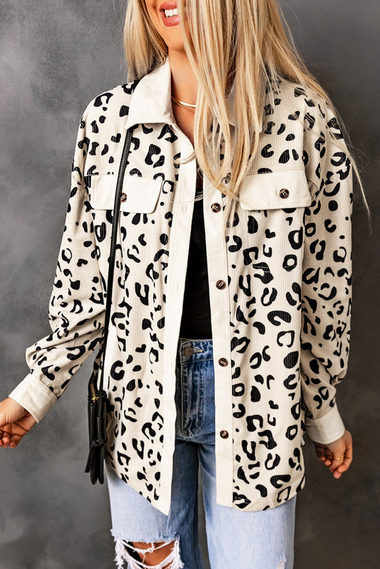 Leopard Flap Pockets Corduroy Cardigan (Regular & Plus Size)