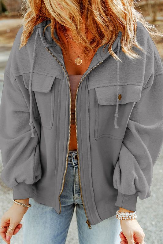 Baggy Pocketed Drawstring Hoodie Jacket(Available In Plus Size)